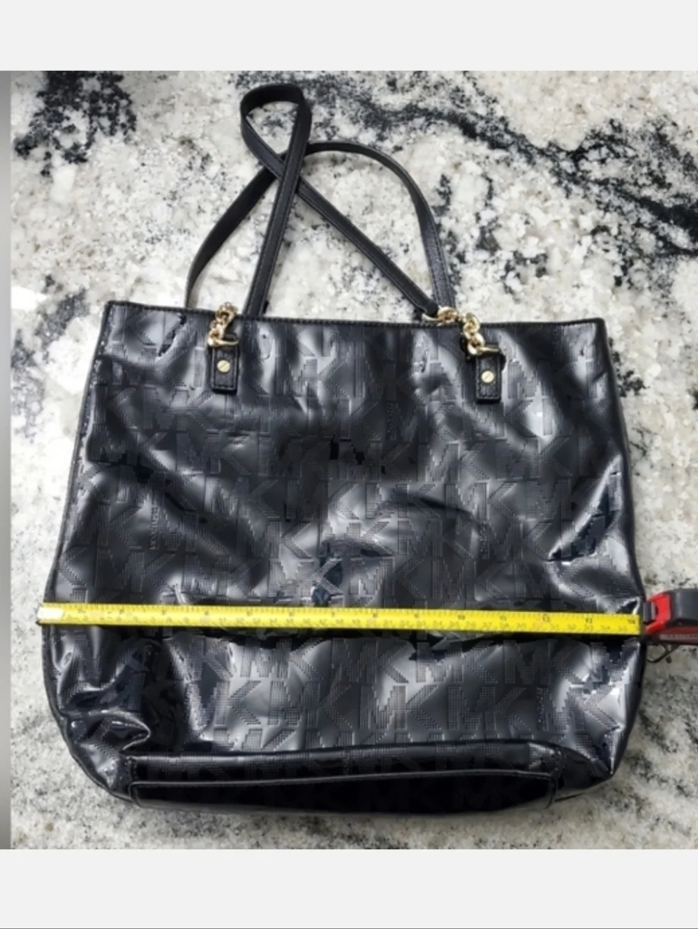 Michael Kors Black Signature Patent Leather Chain Tote. PRELOVED!